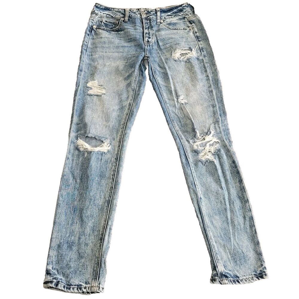 American Eagle Tomgirl acid washed distressed buttonfly boyfriend jeans sz 2